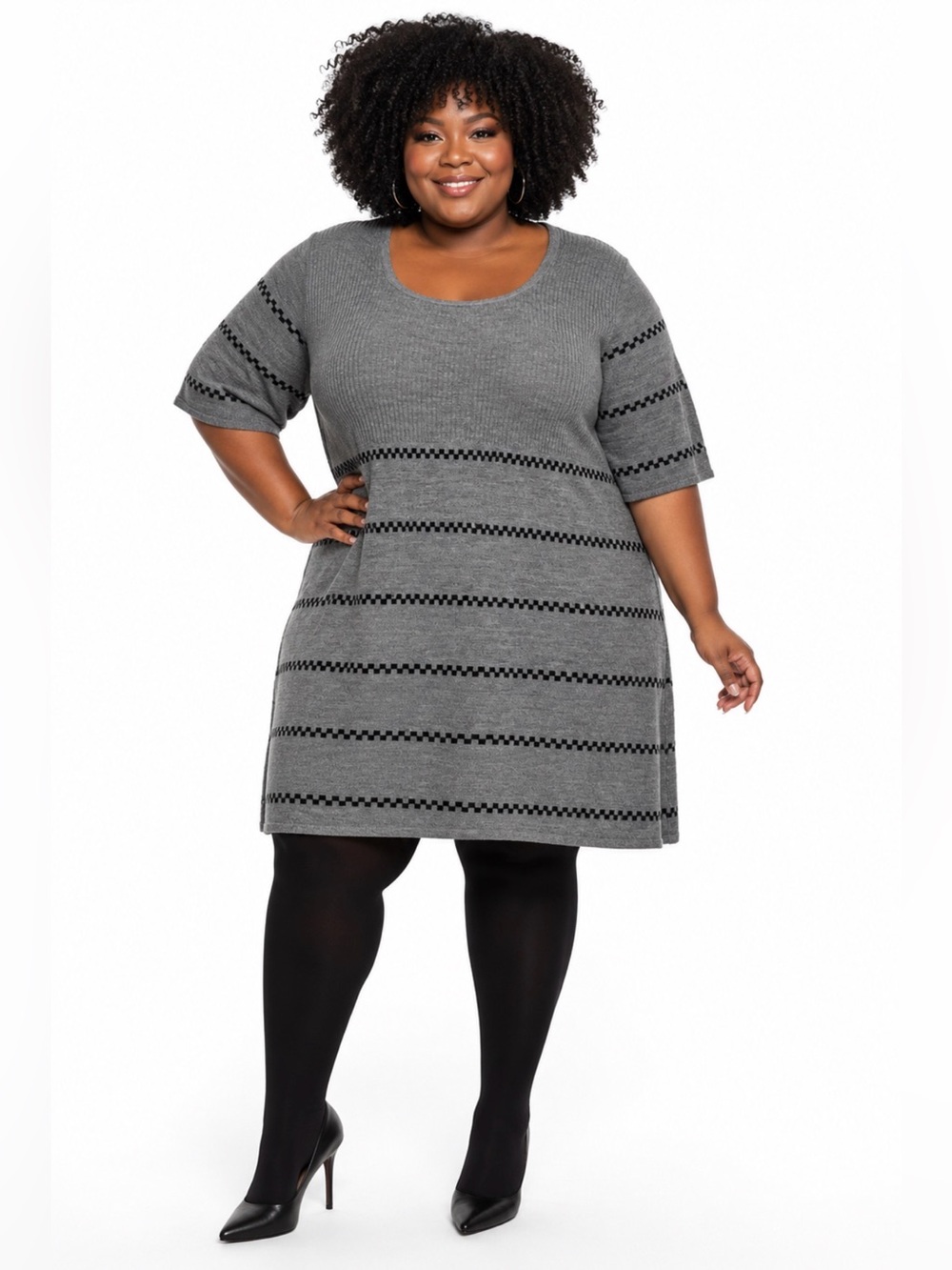Venus Plus Size Grey and Black Stripes Dress Size 2X